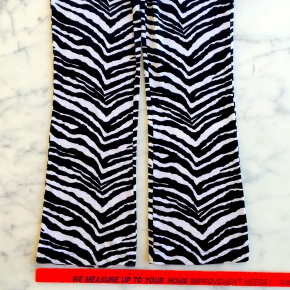 NWOT. Black and White Zebra Prints High-Waisted Stretch Velvet Flare Pant. - Picture 4 of 6